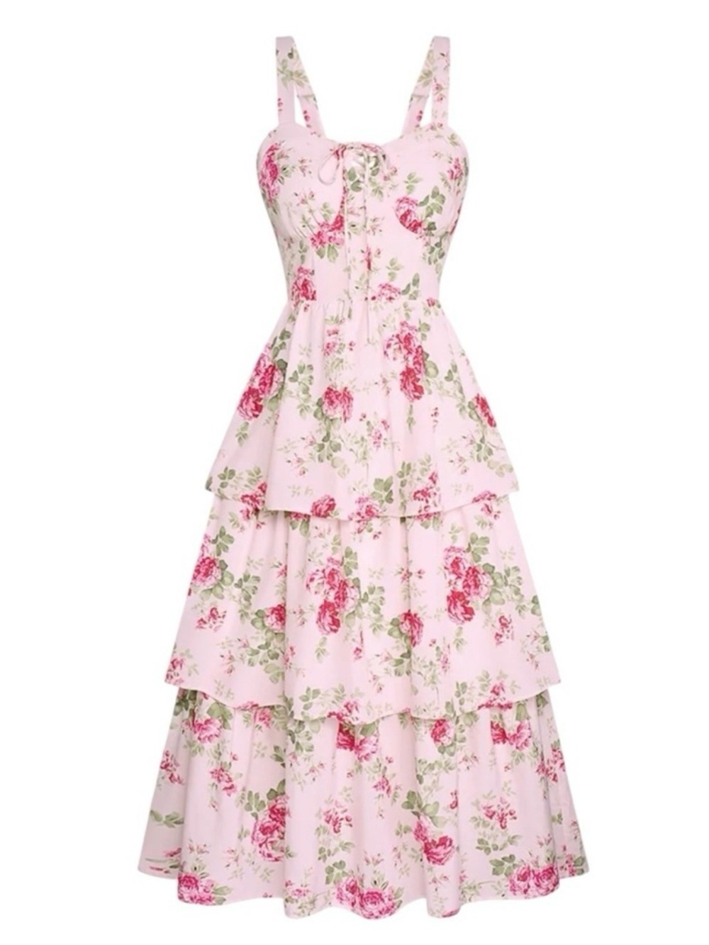 New Scarlet Darkness Midi Floral Dress Tiered